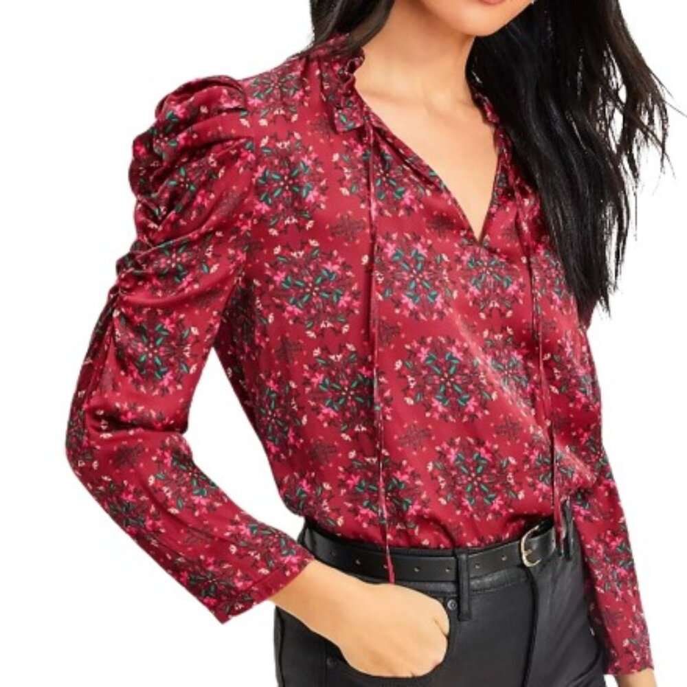 LOFT Red Floral Blouse